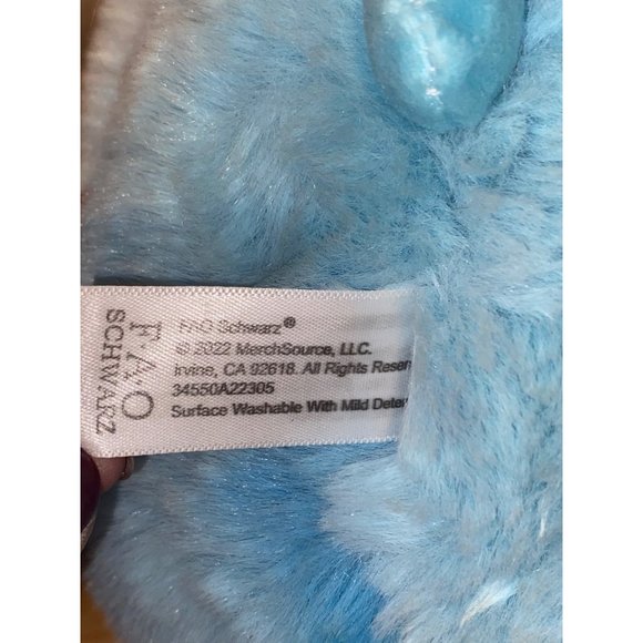 FAO Schwarz Bunny Rabbit Blue Plush Stuffed Animal Rainbow Pom Pom Tail Round - Picture 8 of 8